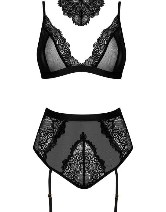 Луксозно секси бельо от три части в черно Cristalyn