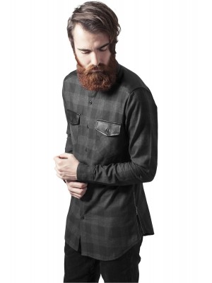 Мъжка карирана риза с кожени детайли Urban Classics blk/red blk/cha