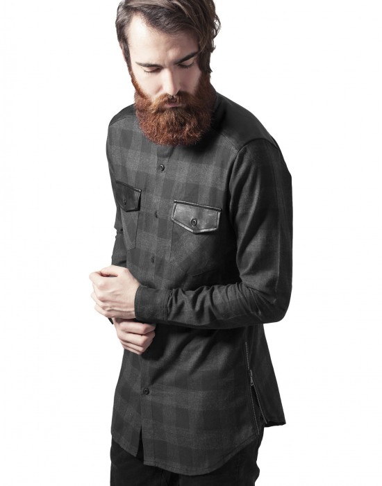 Мъжка карирана риза с кожени детайли Urban Classics blk/red blk/cha
