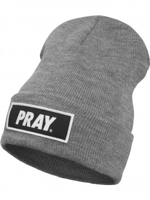 Мъжка зимна шапка бийни Mister Tee Pray в сив цвят