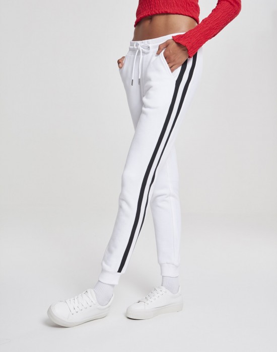 Дамско долнище Urban Classics white/black/white в бял цвят