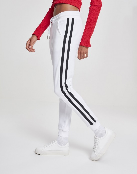 Дамско долнище Urban Classics white/black/white в бял цвят