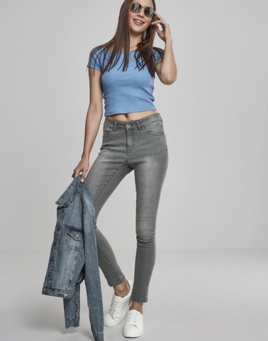 Дамски къс топ с голи рамена в синьо Urban Classics horizonblue