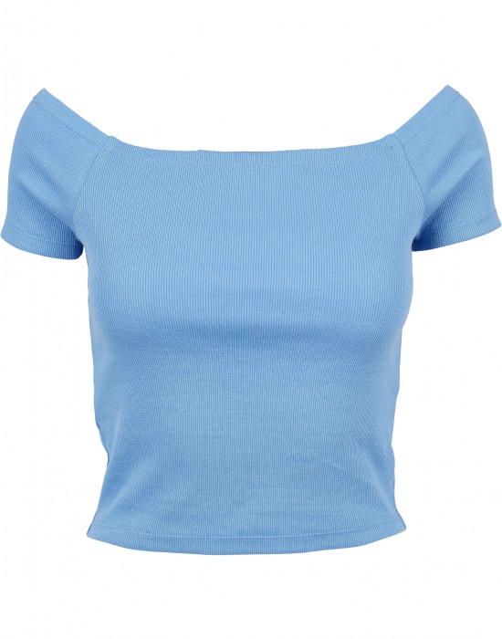Дамски къс топ с голи рамена в синьо Urban Classics horizonblue