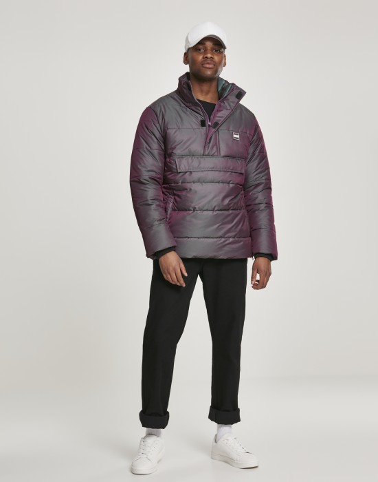 Мъжко зимно яке Urban Classics Shimmering Pull Over в сребрист цвят