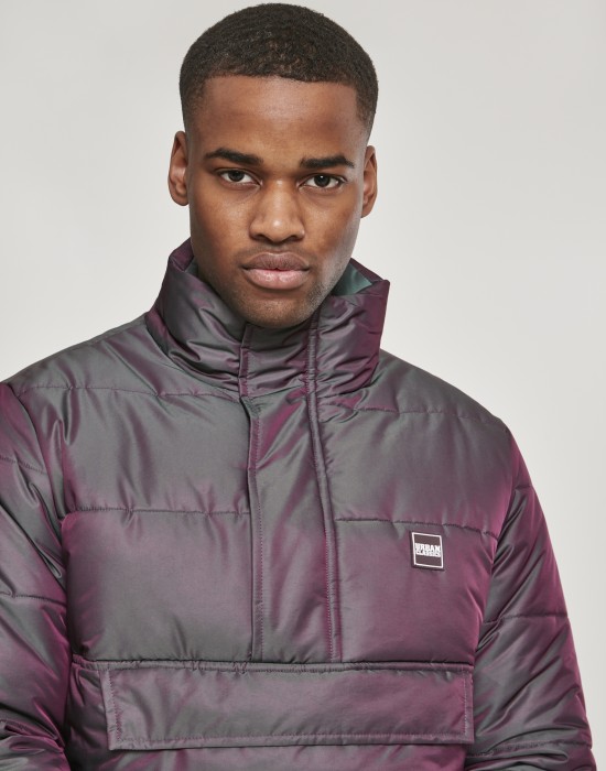 Мъжко зимно яке Urban Classics Shimmering Pull Over в сребрист цвят