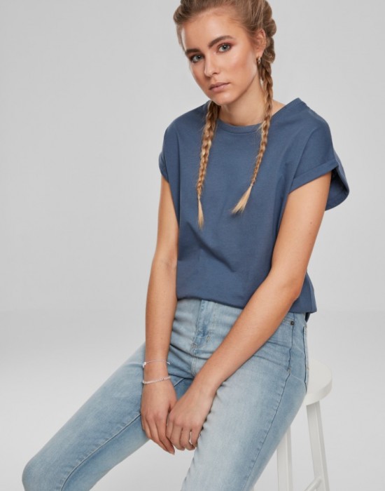 Дамска тениска в син цвят Urban Classics Ladies Extended Shoulder Tee vintageblue 