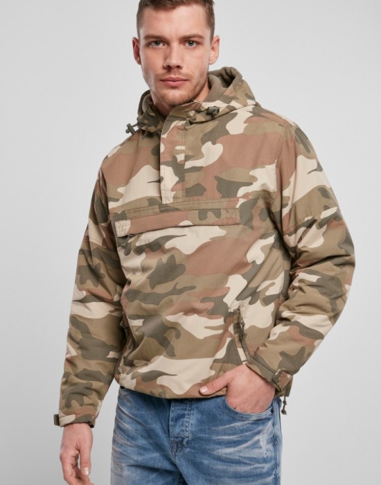 Ветровка с подплата в камуфлажен цвят Brandit Fleece Pull Over Windbreaker light woodland 