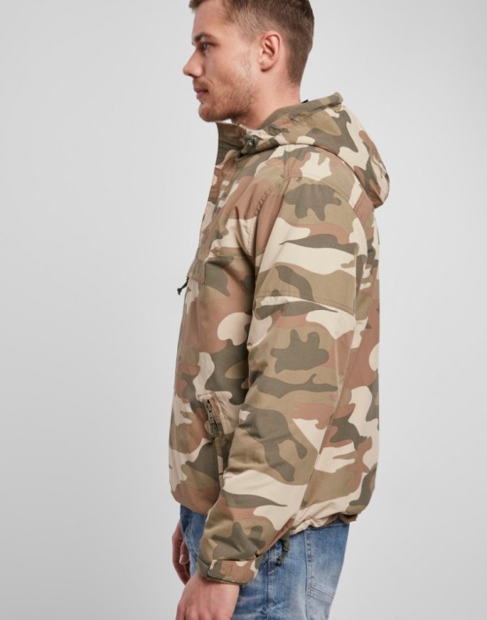 Ветровка с подплата в камуфлажен цвят Brandit Fleece Pull Over Windbreaker light woodland 