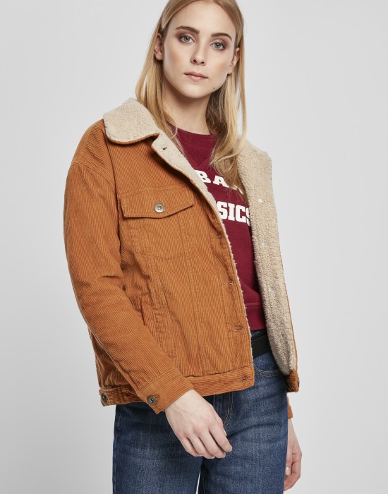 Дамско яке в бежово Urban Classics Ladies Oversize Sherpa Corduroy