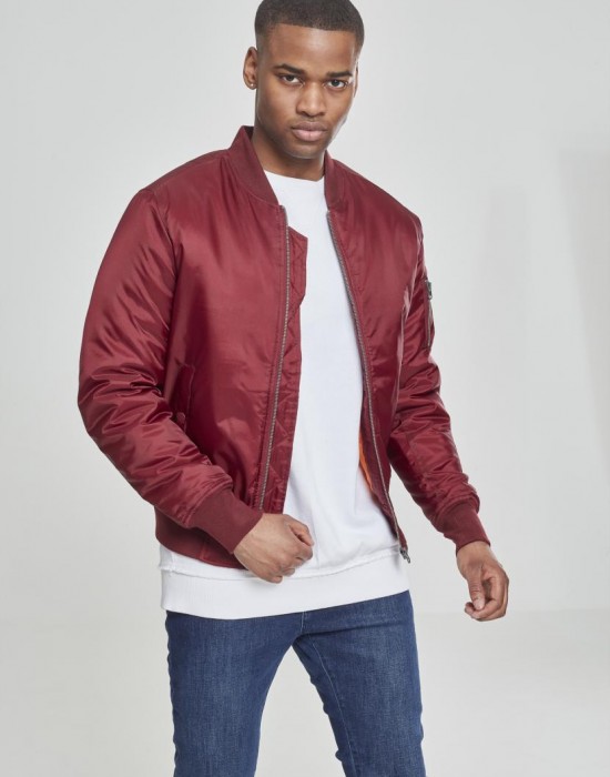 Мъжко яке тип бомбър Urban Classics burgundy в бордо