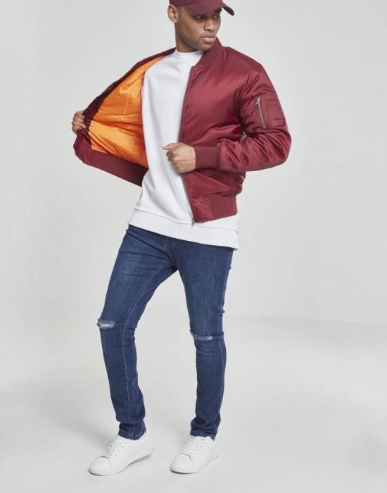 Мъжко яке тип бомбър Urban Classics burgundy в бордо