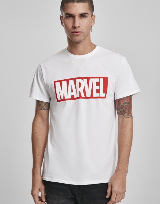 Мъжка тениска MERCHCODE Marvel Logo в бял цвят