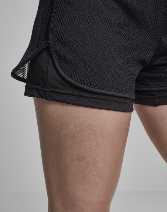 Дамски двуслойни мрежести къси панталони в черно Urban Classics Ladies Double Layer Mesh Shorts