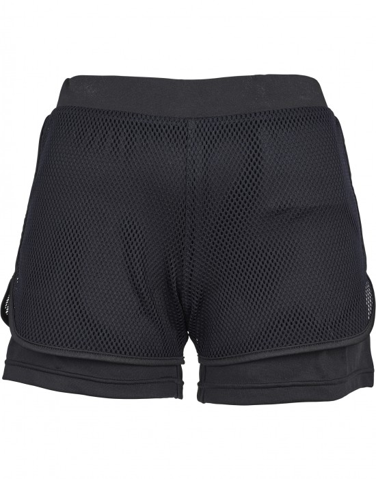 Дамски двуслойни мрежести къси панталони в черно Urban Classics Ladies Double Layer Mesh Shorts