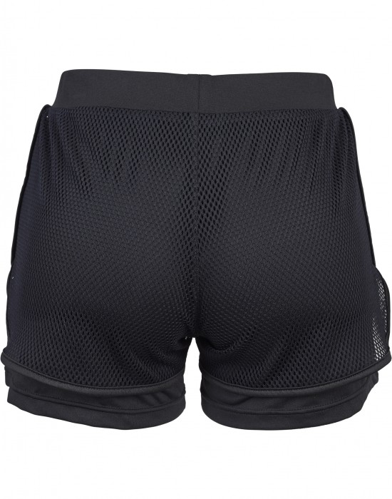 Дамски двуслойни мрежести къси панталони в черно Urban Classics Ladies Double Layer Mesh Shorts