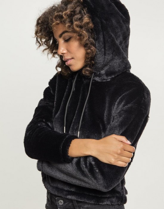 Дамски плюшен суичър Urban Classics в черен цвят