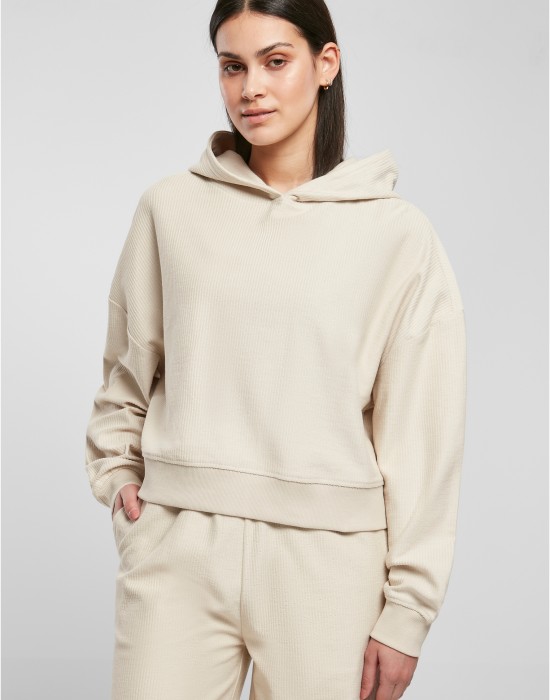 Дамски къс суичър с качулка в цвят екрю Urban Classics Hoody