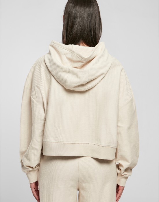 Дамски къс суичър с качулка в цвят екрю Urban Classics Hoody