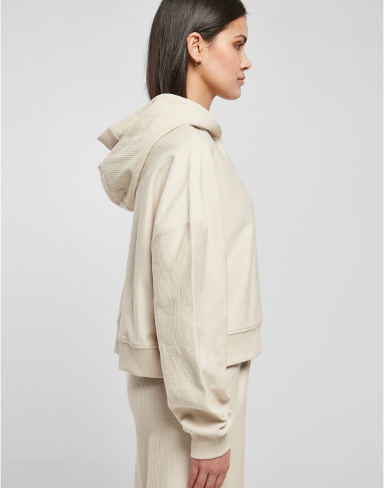 Дамски къс суичър с качулка в цвят екрю Urban Classics Hoody