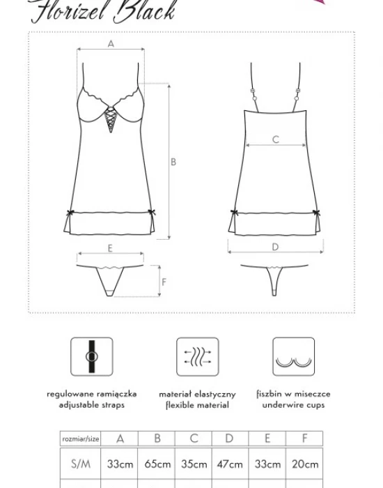 Прозрачна нощница с прашки в черен цвят Florizel, LivCo Corsetti Fashion, Нощници - Complex.bg
