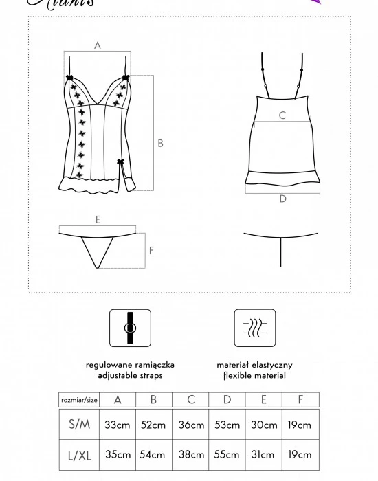 Нощница с прашки в черно Atanis, LivCo Corsetti Fashion, Нощници - Complex.bg