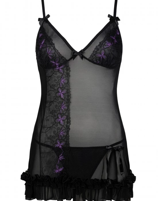 Нощница с прашки в черно Atanis, LivCo Corsetti Fashion, Нощници - Complex.bg