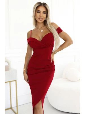 CALLIE 564-8 Нежна вталена рокля в червен цвят