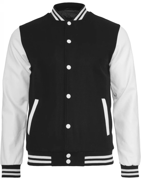 Мъжко колежанско яке Urban Classics blk/wht с кожени ръкави, Urban Classics, Якета - Complex.bg