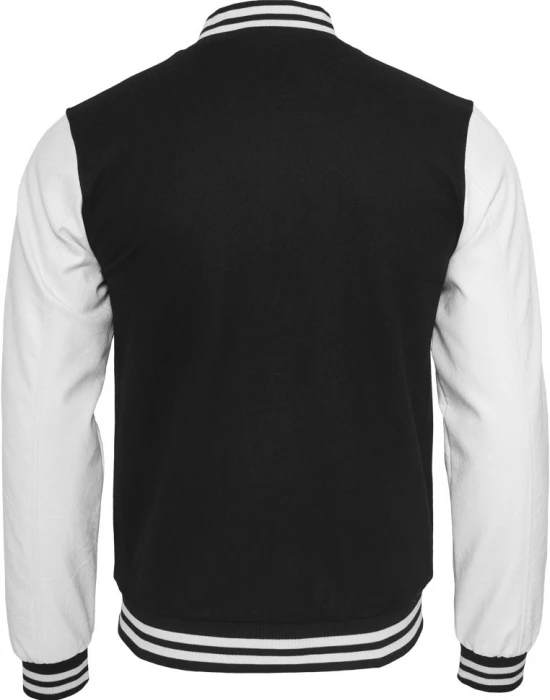 Мъжко колежанско яке Urban Classics blk/wht с кожени ръкави, Urban Classics, Якета - Complex.bg