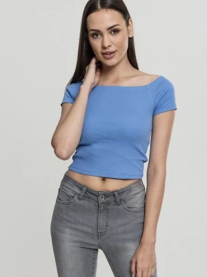 Дамски къс топ с голи рамена в синьо Urban Classics horizonblue