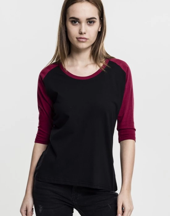Дамска блуза Urban Classics blk/burgundy с 3/4 ръкави, Urban Classics, Блузи - Complex.bg