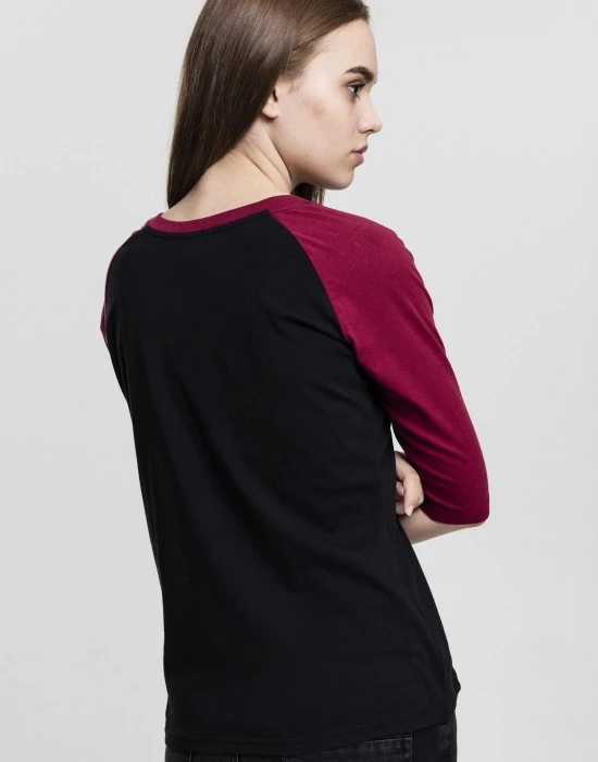 Дамска блуза Urban Classics blk/burgundy с 3/4 ръкави, Urban Classics, Блузи - Complex.bg