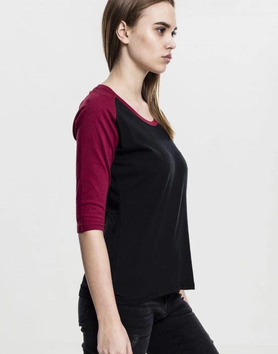 Дамска блуза Urban Classics blk/burgundy с 3/4 ръкави, Urban Classics, Блузи - Complex.bg