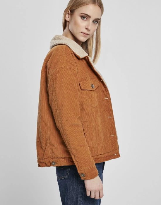 Дамско яке в бежово Urban Classics Ladies Oversize Sherpa Corduroy, Urban Classics, Якета - Complex.bg