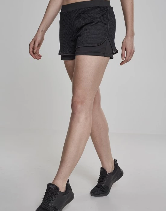 Дамски двуслойни мрежести къси панталони в черно Urban Classics Ladies Double Layer Mesh Shorts, Urban Classics, Панталони - Complex.bg