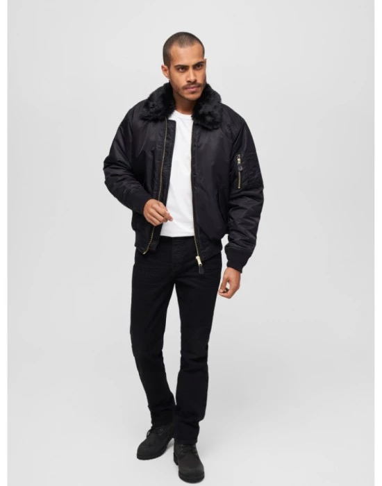 Авиаторско мъжко яке в черен цвят Brandit MA2 Jacket Fur Collar, Brandit, Якета - Complex.bg