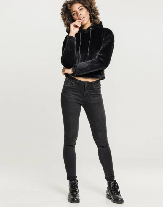 Дамски плюшен суичър Urban Classics в черен цвят, Urban Classics, Суичъри - Complex.bg