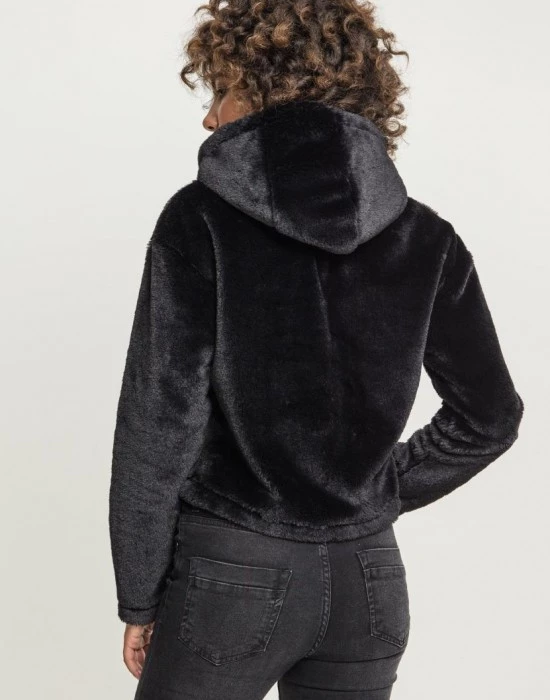 Дамски плюшен суичър Urban Classics в черен цвят, Urban Classics, Суичъри - Complex.bg