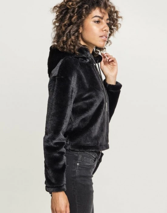 Дамски плюшен суичър Urban Classics в черен цвят, Urban Classics, Суичъри - Complex.bg