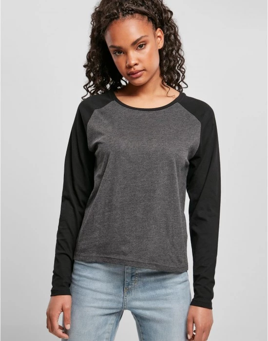 Дамска блуза в черно и сиво Ladies Contrast Longsleeve, Urban Classics, Блузи - Complex.bg