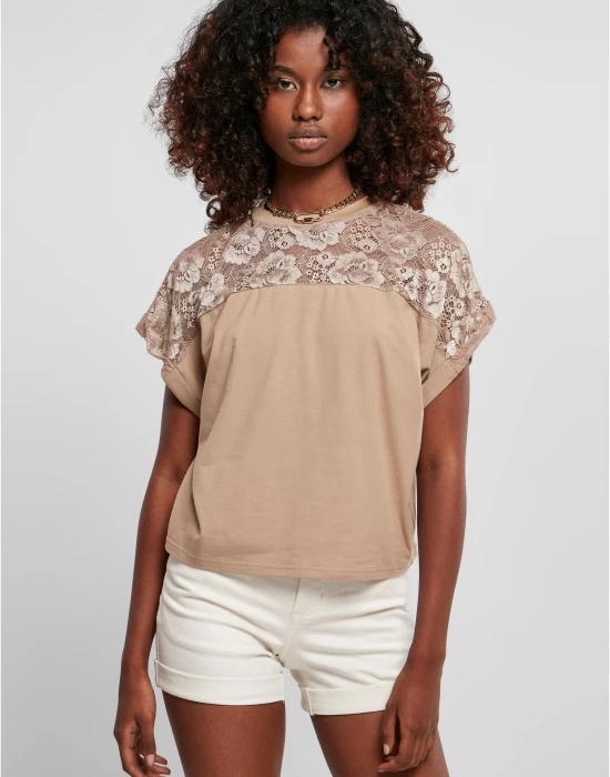 Дамска широка тениска в бежов цвят Ladies Oversized Tee, Urban Classics, Тениски - Complex.bg