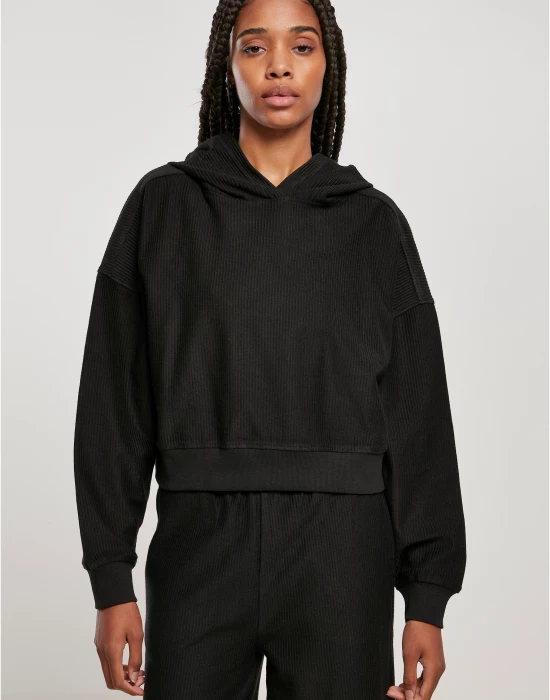 Дамски къс суичър с качулка в черен цвят Urban Classics Hoody, Urban Classics, Суичъри - Complex.bg