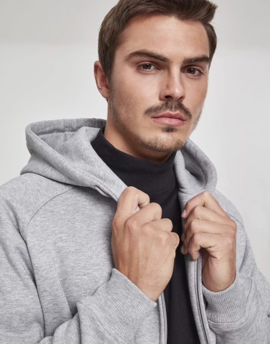 Мъжки изчистен суичър с цип Urban Classics в сив цвят, Urban Classics, Суичъри - Complex.bg