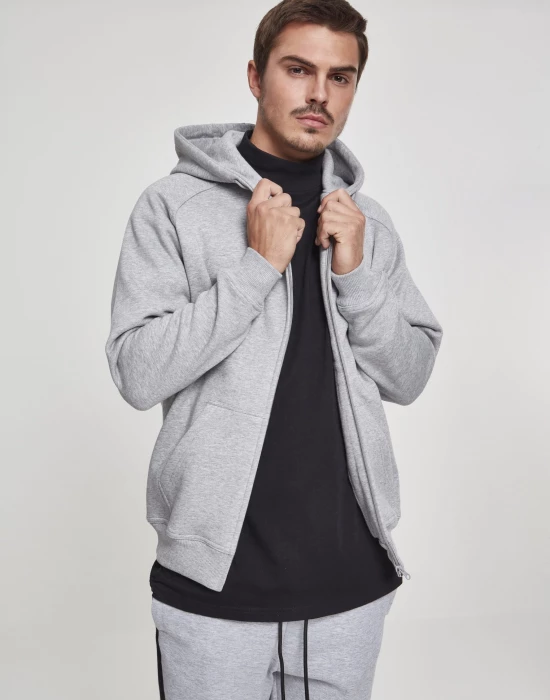 Мъжки изчистен суичър с цип Urban Classics в сив цвят, Urban Classics, Суичъри - Complex.bg