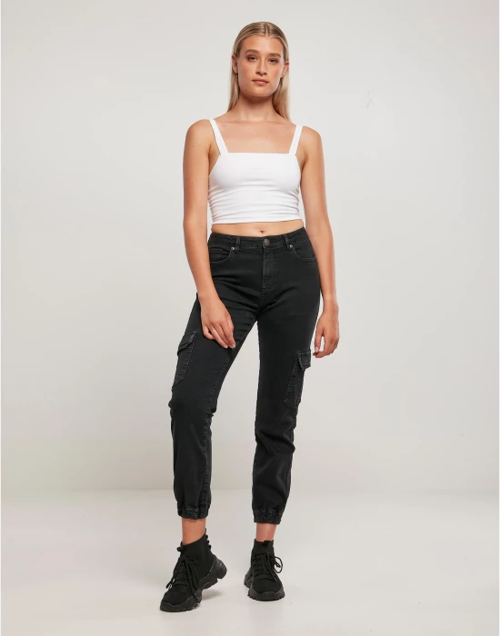 Дамски дълги карго панталони в черен цвят Ladies Denim Cargo Pants, Urban Classics, Дънки - Complex.bg