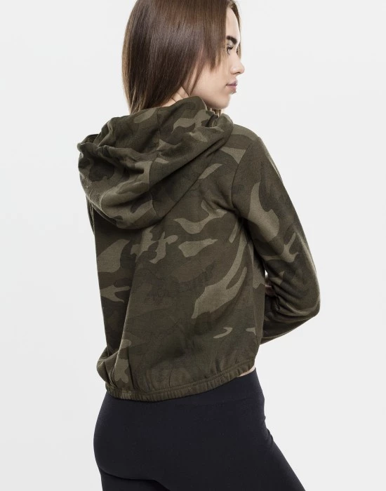 Дамски суичър в цвят маслина Urban Classics Ladies Camo Cropped Hoody, Urban Classics, Суичъри - Complex.bg