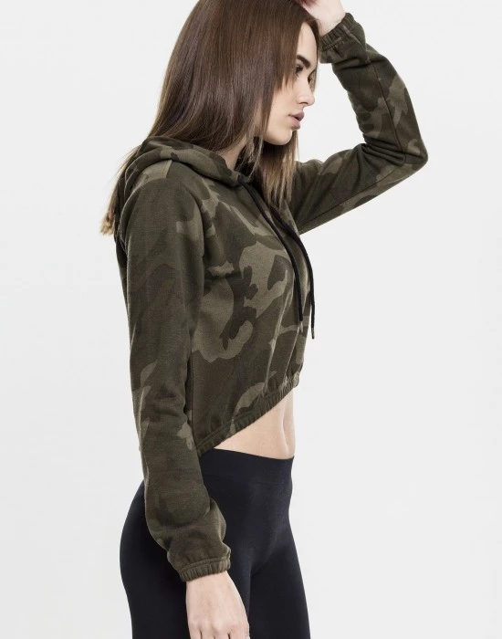 Дамски суичър в цвят маслина Urban Classics Ladies Camo Cropped Hoody, Urban Classics, Суичъри - Complex.bg