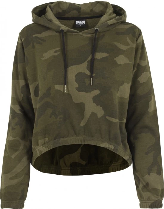 Дамски суичър в цвят маслина Urban Classics Ladies Camo Cropped Hoody, Urban Classics, Суичъри - Complex.bg