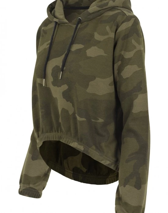 Дамски суичър в цвят маслина Urban Classics Ladies Camo Cropped Hoody, Urban Classics, Суичъри - Complex.bg